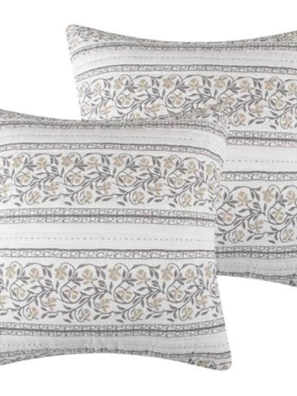 Levtex White Pillow Shams with Gray and Tan Floral Stripe